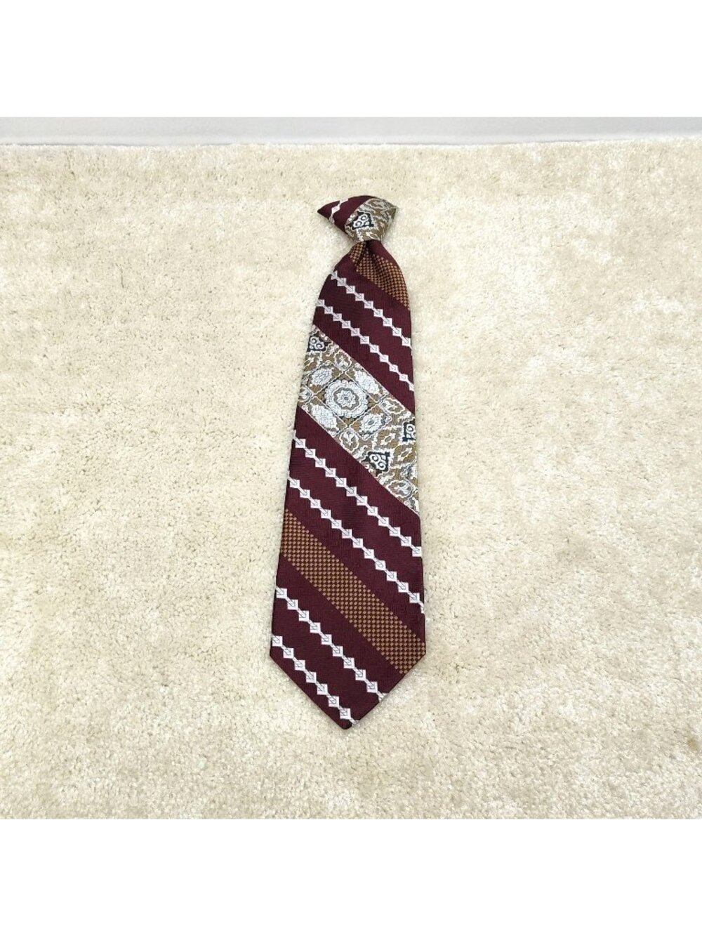 Mr John Snapper Clip On Necktie Jacquard Polyester Retro Disco Wide Neck Vintage